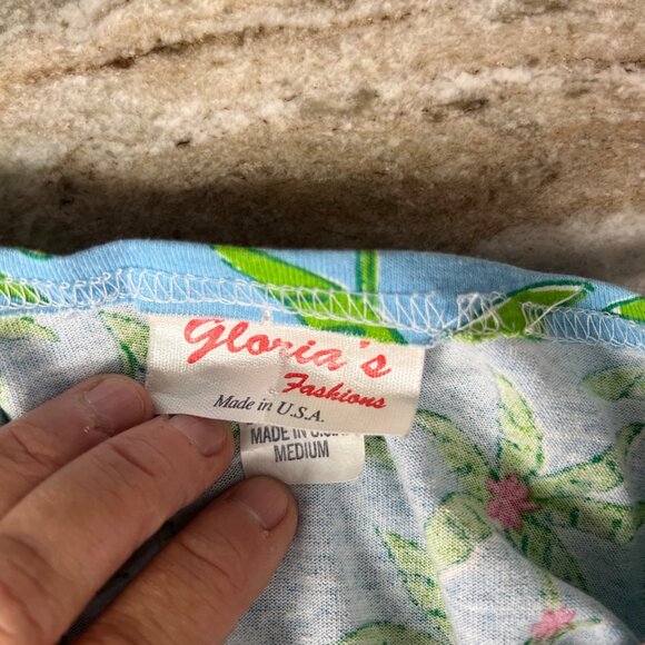 VTG Gloria’s Fashion Beach Tank Maxi Dress Sz Medium Blue Green Palm Trees Slit - Picture 3 of 10